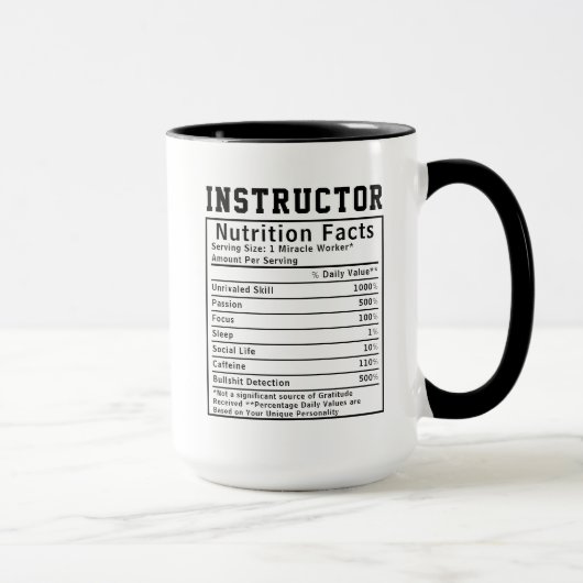 Funny Instructor Nutrition Facts Educator Gift Mok (Rechts)