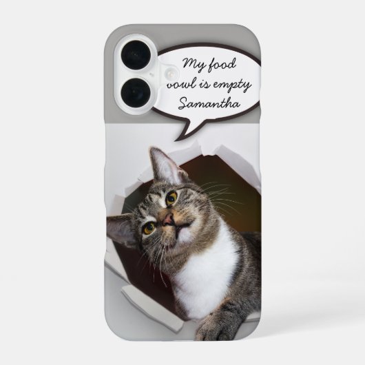 Funny Interruption Cat Personalized Message iPhone 16 Hoesje (Achterkant)