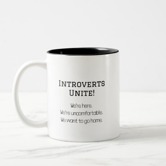 Funny Introverts Unite Humoureuze Quote Tweekleurige Koffiemok (Links)
