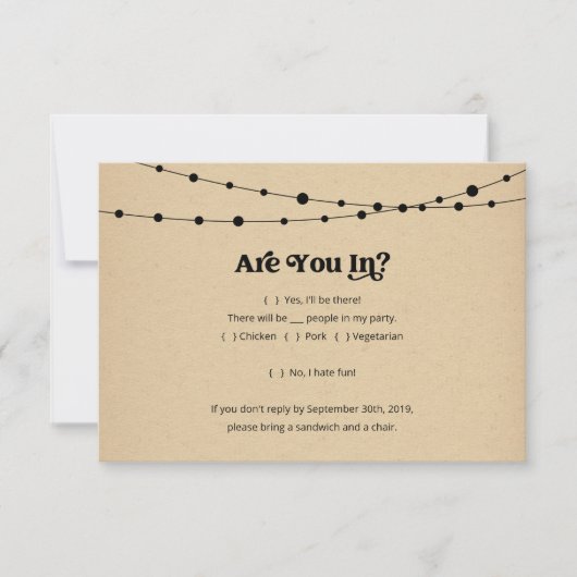 Funny Invitation Reply Kaart Insert - Rustic Kraft (Voorkant)