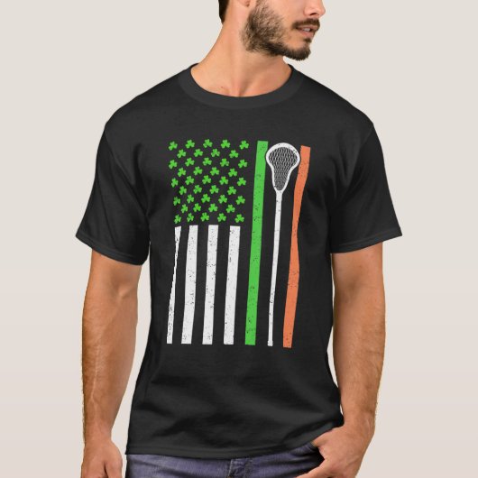 Funny Irish American Flag Lacrosse St. Patrick's T-shirt (Voorkant)