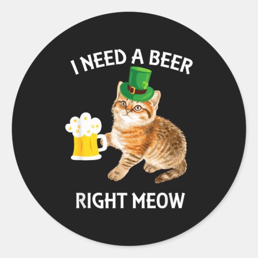 Funny Irish Beer Cat St Patricks Day Drinking With Ronde Sticker (Voorkant)