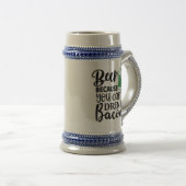 Funny Irish Beer Stein - Can't Drink Bacon Humor Bierpul (Voorkant rechts)