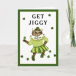 Funny Irish Birthday Kaart<br><div class="desc">Grappig verjaardagskaartgedicht en schattige cartoon kat dansen de Irish jig. Bewerk tekst om een naam toe te voegen.</div>