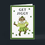 Funny Irish Birthday Kaart<br><div class="desc">Grappig verjaardagskaartgedicht en schattige cartoon kat dansen de Irish jig. Bewerk tekst om een naam toe te voegen.</div>