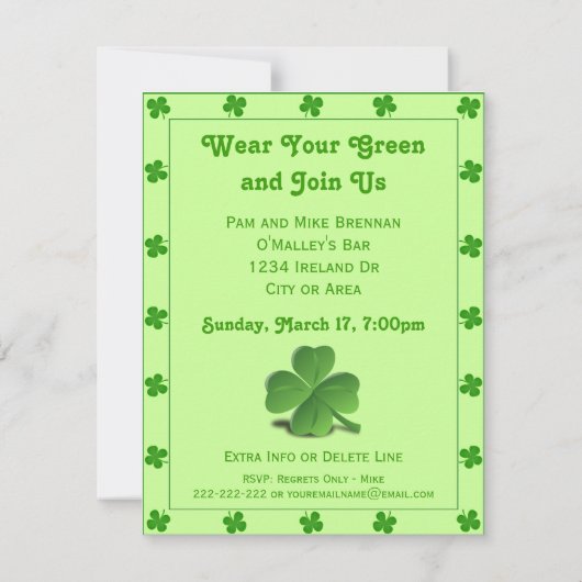 Funny Irish Dog Shamrock Pet Green Border Party Kaart (Achterkant)