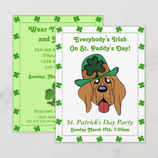 Funny Irish Dog Shamrock Pet Green Border Party Kaart (Voorkant / Achterkant)