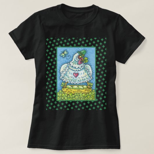 FUNNY IRISH HEN, EIEREN EN SHAMROCKS CUTE CHICKEN T-SHIRT (Design voorkant)