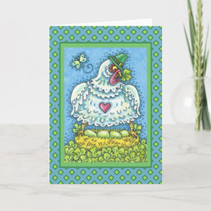 FUNNY IRISH HEN, GROENE EIEREN EN SHAMROCKS CUTE FEESTDAGEN KAART
