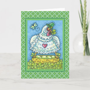 FUNNY IRISH HEN, GROENE EIEREN EN SHAMROCKS CUTE FEESTDAGEN KAART