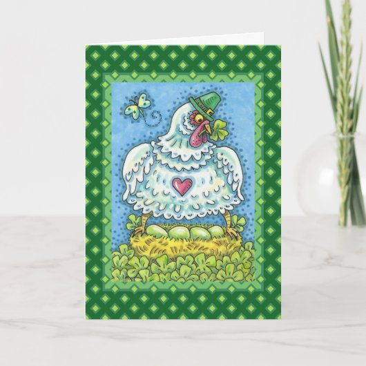 FUNNY IRISH HEN, GROENE EIEREN EN SHAMROCKS CUTE FEESTDAGEN KAART (Voorkant)