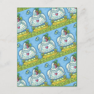 FUNNY IRISH HEN, GROENE EIEREN EN SHAMROCKS CUTE FEESTDAGENKAART