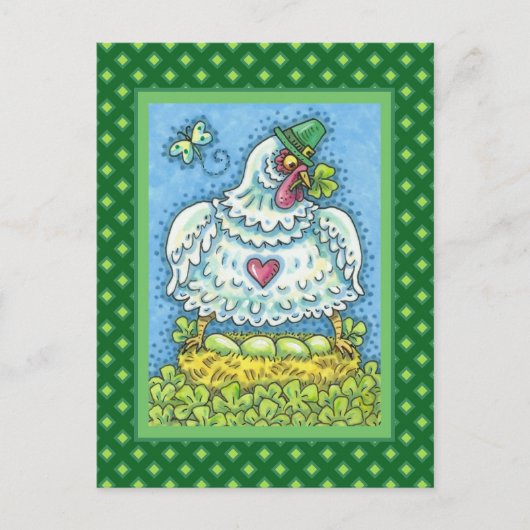 FUNNY IRISH HEN, GROENE EIEREN EN SHAMROCKS CUTE FEESTDAGENKAART (Voorkant)