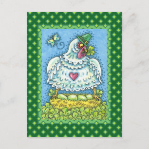 FUNNY IRISH HEN, GROENE EIEREN EN SHAMROCKS CUTE FEESTDAGENKAART