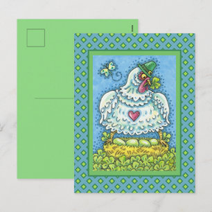FUNNY IRISH HEN, GROENE EIEREN EN SHAMROCKS CUTE FEESTDAGENKAART