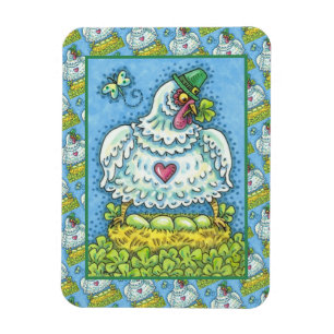 FUNNY IRISH HEN, GROENE EIEREN EN SHAMROCKS CUTE MAGNEET