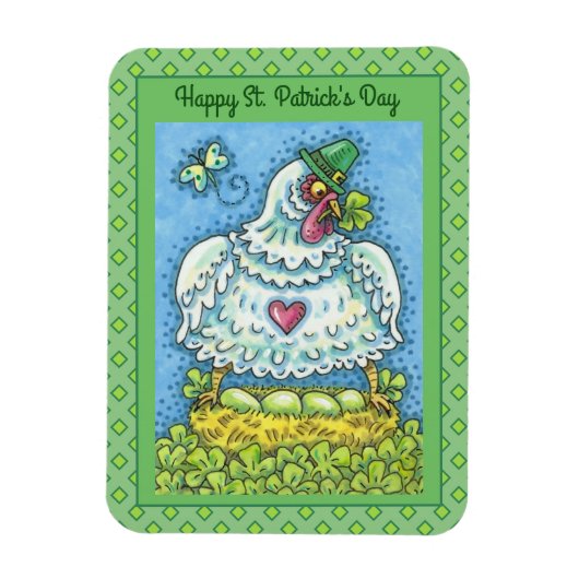 FUNNY IRISH HEN, GROENE EIEREN EN SHAMROCKS CUTE MAGNEET (Verticaal)