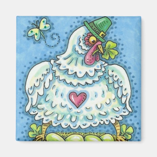 FUNNY IRISH HEN, GROENE EIEREN EN SHAMROCKS CUTE MAGNEET (Voorkant)