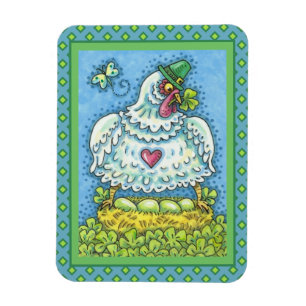 FUNNY IRISH HEN, GROENE EIEREN EN SHAMROCKS CUTE MAGNEET