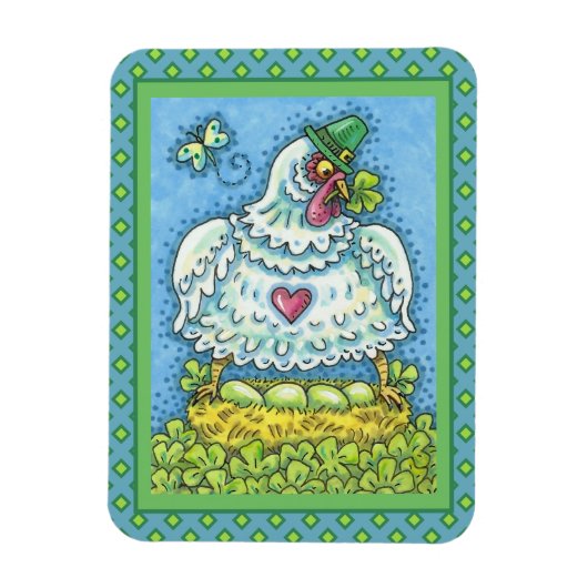 FUNNY IRISH HEN, GROENE EIEREN EN SHAMROCKS CUTE MAGNEET (Verticaal)