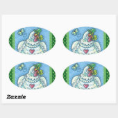 FUNNY IRISH HEN, GROENE EIEREN EN SHAMROCKS CUTE OVALE STICKER (Vel)