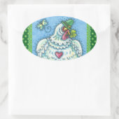 FUNNY IRISH HEN, GROENE EIEREN EN SHAMROCKS CUTE OVALE STICKER (Tas)