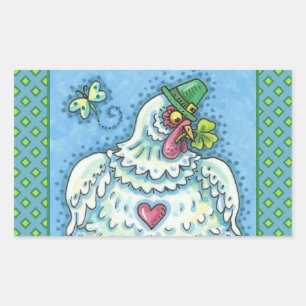 FUNNY IRISH HEN, GROENE EIEREN EN SHAMROCKS CUTE RECHTHOEKIGE STICKER