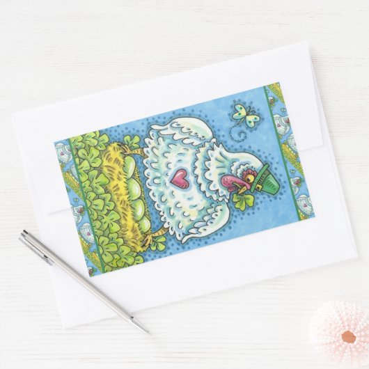 FUNNY IRISH HEN, GROENE EIEREN EN SHAMROCKS CUTE RECHTHOEKIGE STICKER (Envelop)