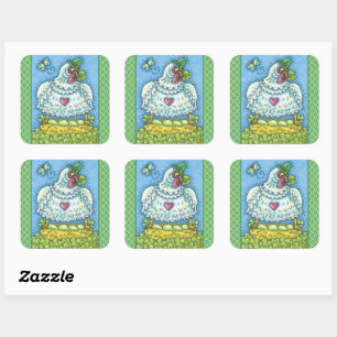 FUNNY IRISH HEN, GROENE EIEREN EN SHAMROCKS CUTE VIERKANTE STICKER