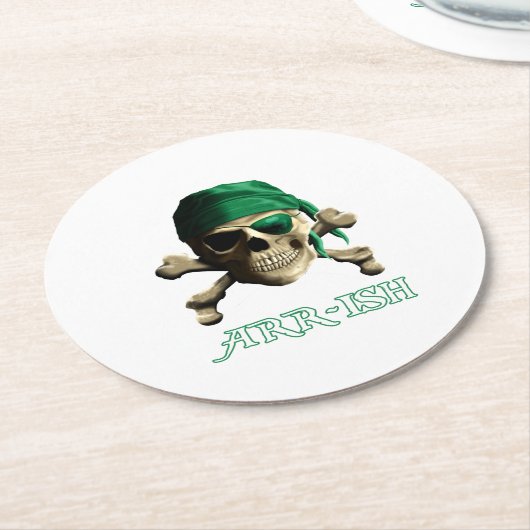Funny Irish Jolly Roger Pirate Skull ARR-ISH Ronde Kartonnen Onderzetter (Gebogen)