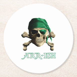Funny Irish Jolly Roger Pirate Skull ARR-ISH Ronde Kartonnen Onderzetter