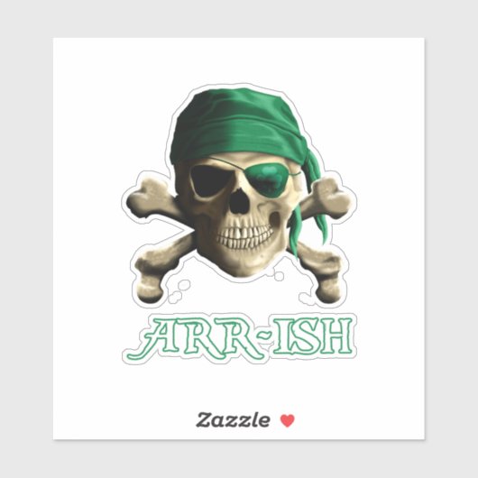 Funny Irish Jolly Roger Pirate Skull ARR-ISH Sticker (Vel)