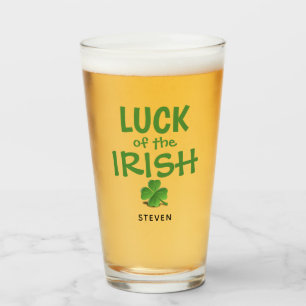 Funny Irish Luck Green Shamrock Personalized Beer Glas