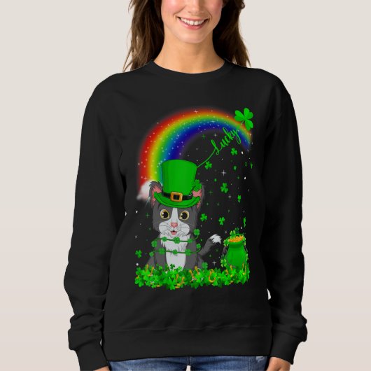 Funny Irish Shamrock Rainbow Lucky Cat St Patrick' Trui (Voorkant)