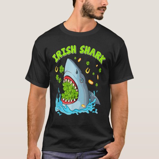Funny Irish Shark Shamrock Shark Lover St Patrick T-shirt (Voorkant)