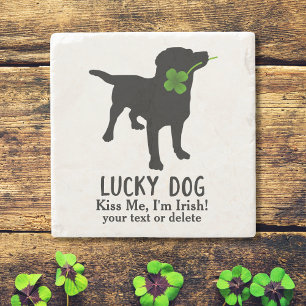 Funny Irish St. Patrick's Day Black Lab Lucky Dog Stenen Onderzetter