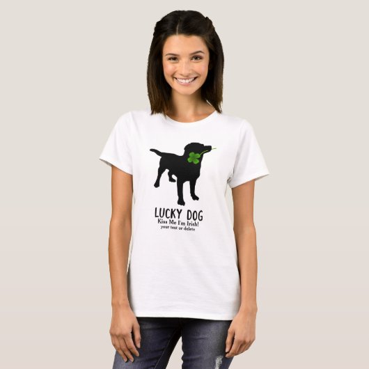 Funny Irish St. Patrick's Day Black Lab Lucky Dog T-shirt (Voorkant volledig)