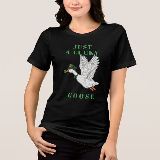 Funny Irish St. Patrick's Day Just a Lucky Goose Tri-Blend Shirt (Voorkant)