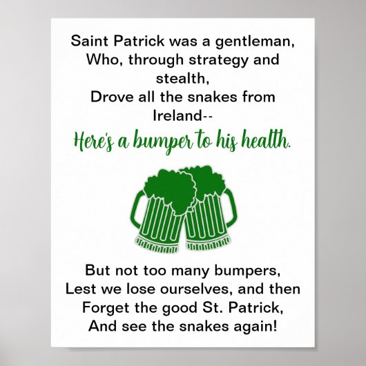 Funny Irish Toast St. Patrick's Day Poster (Voorkant)