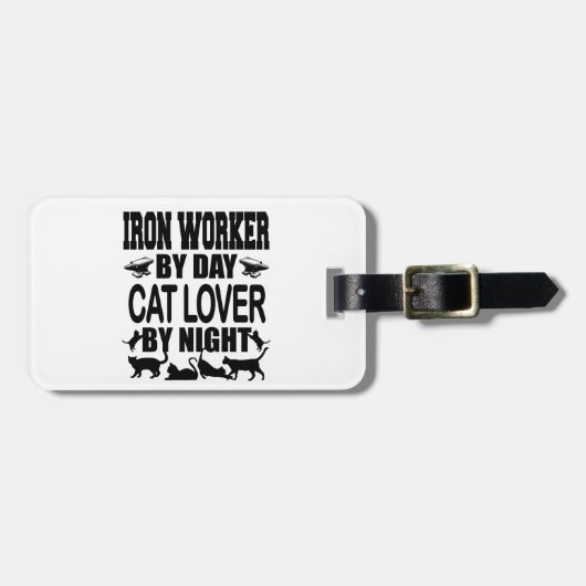 Funny Iron Worker by Day Cat Lover by Night Bagagelabel (Voorkant horizontaal)