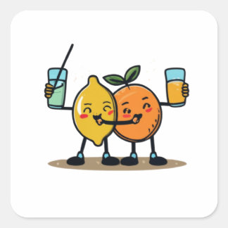 Funny is Oranje en Lemon Drink Juice Toget Vierkante Sticker