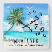 Funny Island Time Clock Vierkante Klok (Voorkant)
