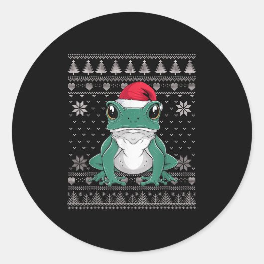 Funny Ison Dart Frog Ugly Christmas Sweater Santa Ronde Sticker (Voorkant)