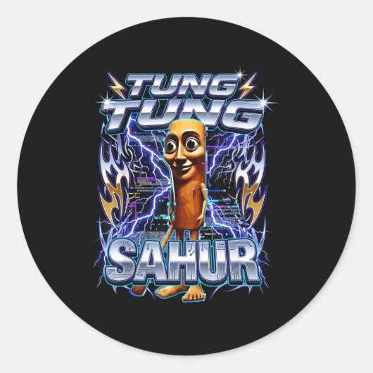 Funny Italian Brainrot Tung Tung Tung Sahur  Ronde Sticker (Voorkant)