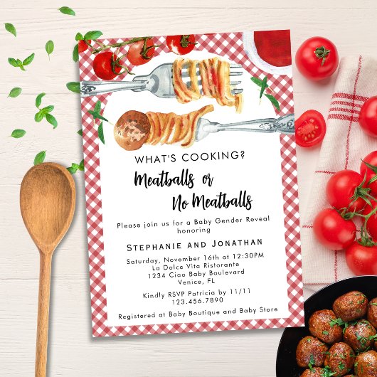 Funny Italian Pasta Meatballs Gender Reveal Party Kaart