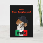 Funny Italy Birthday Mobster Charley Dog Card Kaart<br><div class="desc">Een grappig Birthday-wenskaart in de Italiaanse taal met een reddingshond genaamd "Charley" gekleed als een Mobster met Italiaanse vlag. Zegt: "Ik ben de baas van je." in het Italiaans. Dit humoristische originele ontwerp en de foto van kunstenaar c.a.teresa zijn aanpasbaar voor verschillende gelegenheden en kunnen worden gepersonaliseerd met je eigen...</div>