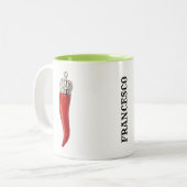 Funny Italy Red Horn gepersonaliseerd Tweekleurige Koffiemok (Voorkant links)