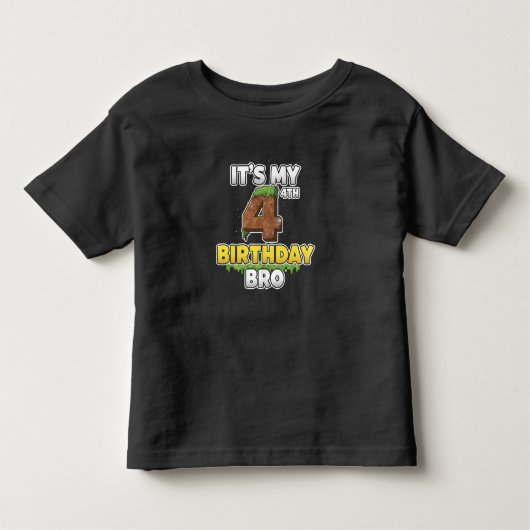 Funny It's My 4th Birthday Bro Video Game Pixel Kinder Shirts (Voorkant)
