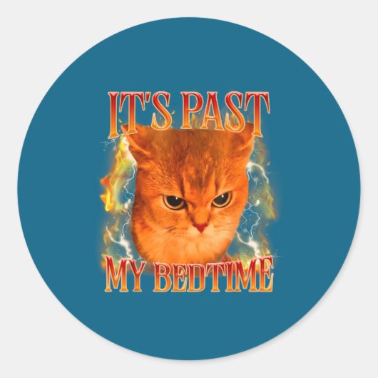 Funny It's Past My Bedtime Cat Meme Animals Humor  Ronde Sticker (Voorkant)