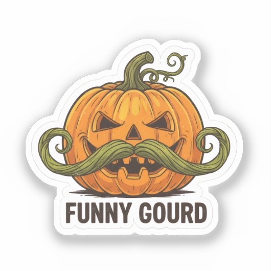 Funny Jack O’ Lantern Mustache Pumpkin – Halloween Sticker (Voorkant)